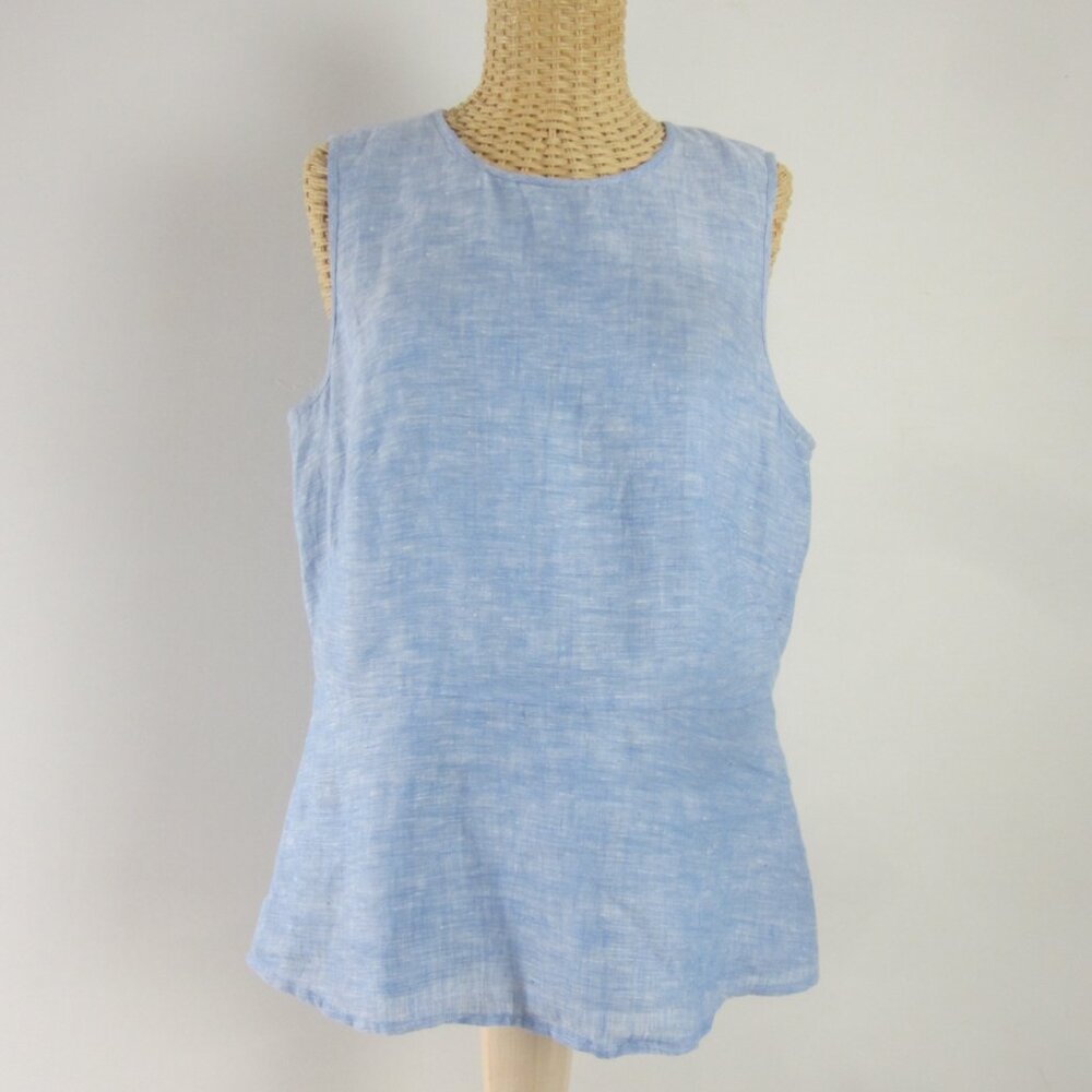 Ann Taylor Womens 10 Blue Linen Sleeveless Tunic Shirt Lined Back Zipper M
